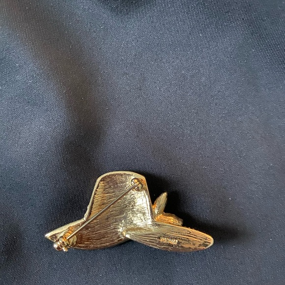 Monet hat brooch pin Gold tone with clear orange rhinestones - Picture 6 of 6